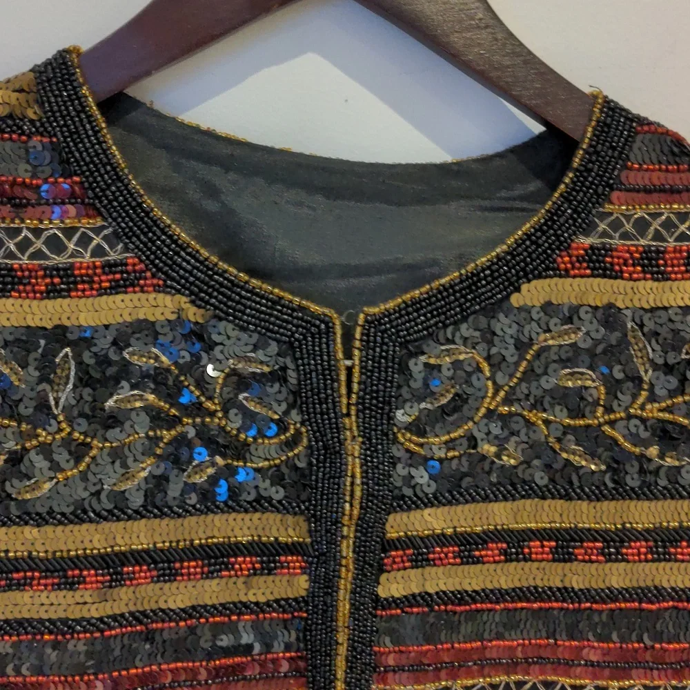 Vintage-Inspired Beaded Sequin Jacket | Formal Cocktail Wedding Party Size Med - Picture 4 of 8